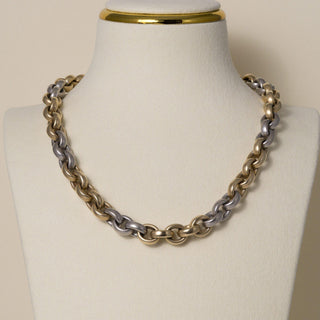 Estate Italian 14K Two Tone Gold 18 Inch 10.5mm Rolo Link Chain Necklace
