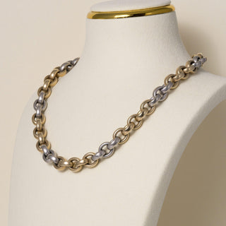 Estate Italian 14K Two Tone Gold 18 Inch 10.5mm Rolo Link Chain Necklace
