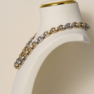 Estate Italian 14K Two Tone Gold 18 Inch 10.5mm Rolo Link Chain Necklace