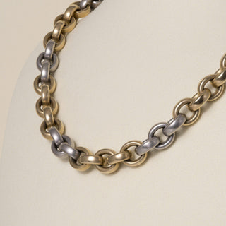 Estate Italian 14K Two Tone Gold 18 Inch 10.5mm Rolo Link Chain Necklace