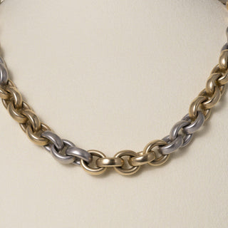 Estate Italian 14K Two Tone Gold 18 Inch 10.5mm Rolo Link Chain Necklace