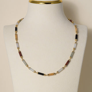 Vintage 1970s 14K Gold Mult- Color Jadeite Jade Onyx Station Necklace