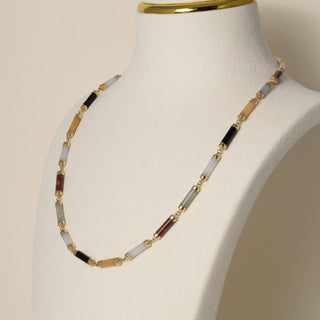 Vintage 1970s 14K Gold Mult- Color Jadeite Jade Onyx Station Necklace