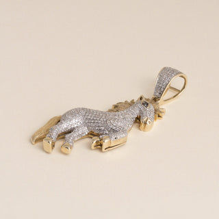 Vintage 1980s 10K Two-Tone Gold 4-Carat Diamond Horse Pendant Charm