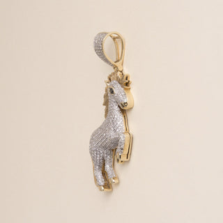 Vintage 1980s 10K Two-Tone Gold 4-Carat Diamond Horse Pendant Charm