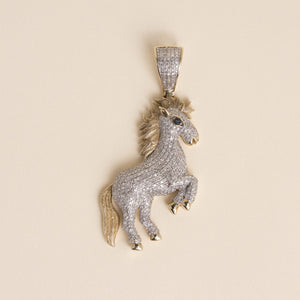 Vintage 1980s 10K Two-Tone Gold 4-Carat Diamond Horse Pendant Charm