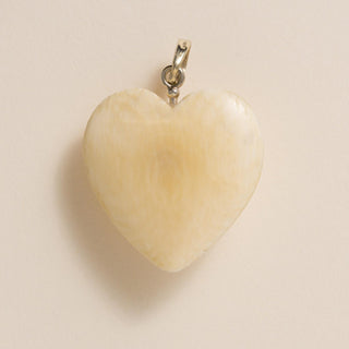 Vintage 14K Gold Enamel Bee on Carved Honeycomb Bone Heart Pendant