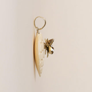 Vintage 14K Gold Enamel Bee on Carved Honeycomb Bone Heart Pendant