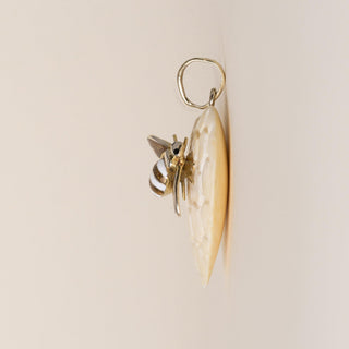 Vintage 14K Gold Enamel Bee on Carved Honeycomb Bone Heart Pendant