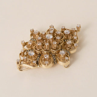 Victorian Revival 14K Gold 3CT Antique Cut Diamond & Enamel Pendant Brooch