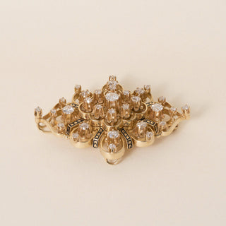 Victorian Revival 14K Gold 3CT Antique Cut Diamond & Enamel Pendant Brooch