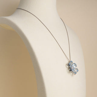 Estate 18K White Gold Aquamarine & Diamond Flower Pendant Necklace