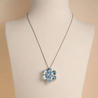 Estate 18K White Gold Aquamarine & Diamond Flower Pendant Necklace