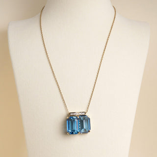 14K/18K Gold Chunky Geometric Blue Topaz & Diamond Pendant Necklace 18"