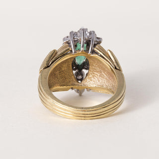 Vintage 17K Plat Emerald Marquise and Diamond Scallop Ring