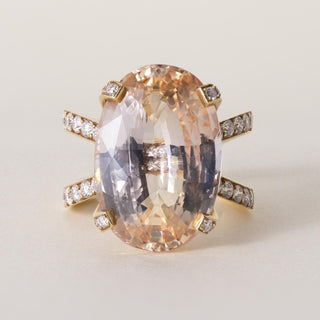 Estate 18K Gold 16.46 Carat Orange Sapphire Oval Cut No Heat Diamond Ring
