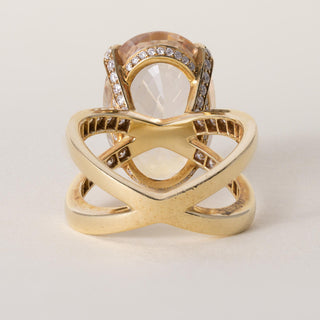 Estate 18K Gold 16.46 Carat Orange Sapphire Oval Cut No Heat Diamond Ring