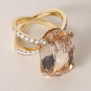 Estate 18K Gold 16.46 Carat Orange Sapphire Oval Cut No Heat Diamond Ring