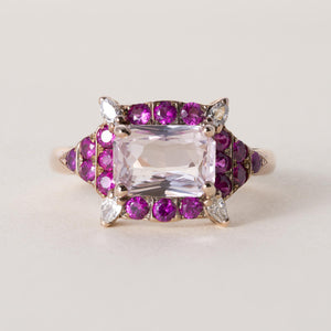 18K Rose Gold 2.08 Carat Orange Peach Sapphire No Heat and Ruby Diamond Ring