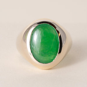 GIA Certified 6.17 Carat Jade No Treatment Bezel Set 18K Gold Vintage Ring
