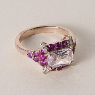 18K Rose Gold 2.08 Carat Orange Peach Sapphire No Heat and Ruby Diamond Ring