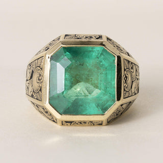 Estate 8.50ct Colombian Emerald Huckleberry 18K Gold Ring, GIA Certified