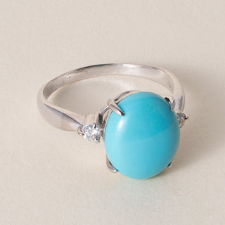 Vintage 18K White Gold Sleeping Beauty Turquoise Ring with Diamond Accents