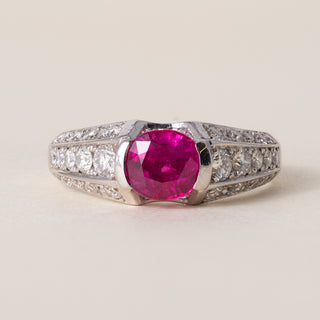 Vintage Platinum 1.17 Carat Oval Burma Ruby and Diamond Ring