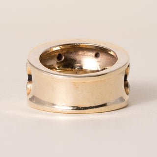 Vintage 14K gold Fleur De Lis Diamond and Black Enamel Ring Band