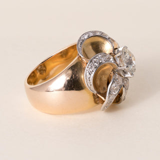 Vintage Retro 15K Gold 1.65ct Old European Cut Swirl Chunky Ring