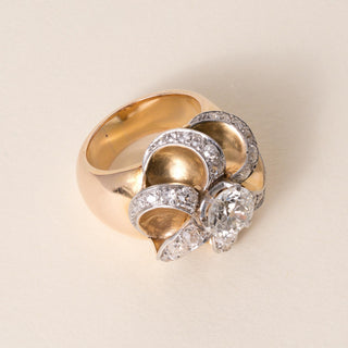 Vintage Retro 15K Gold 1.65ct Old European Cut Swirl Chunky Ring