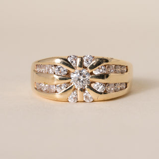 Vintage Starburst 14K Gold 1.45 Carats Diamond Channel Set Ring