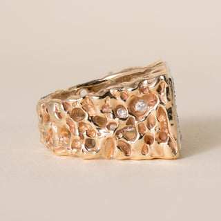 Vintage 14K Gold 1 .25 Carat Diamond Chunky Two Tone Gold Nugget Ring