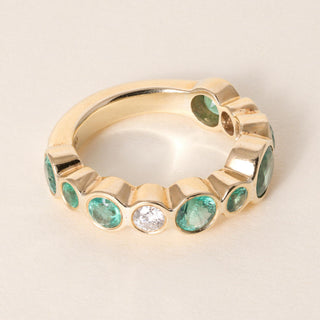 Estate Elena Votsi Emerald and Diamond Bezel Flow Ring