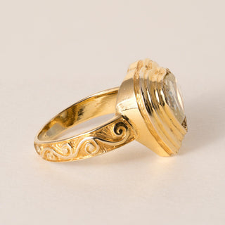 Vintage 18K YG 1.50ct Modified Heart Diamond Bezel Ring