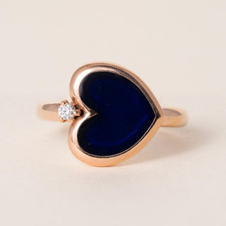 FIDIA Firenze Black Enamel Heart & Diamond Ring in 18K Rose Gold