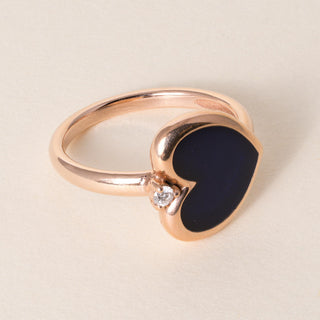 FIDIA Firenze Black Enamel Heart & Diamond Ring in 18K Rose Gold