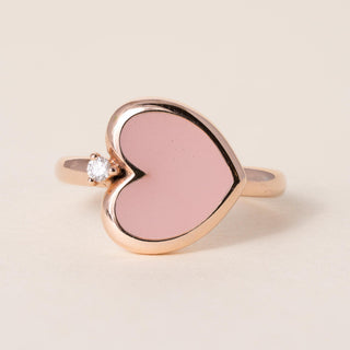 FIDIA Firenze Pink Enamel Heart & Diamond Ring in 18K Rose Gold