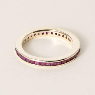 Vintage 14K Gold 2 Carats Ruby Princess Cut Eternity Ring Band