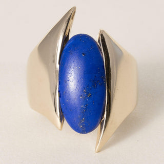 Vintage 14K Yellow Gold Lapis Lazuli Elongated Oval Bypass Ring