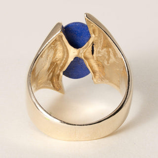 Vintage 14K Yellow Gold Lapis Lazuli Elongated Oval Bypass Ring
