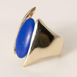 Vintage 14K Yellow Gold Lapis Lazuli Elongated Oval Bypass Ring