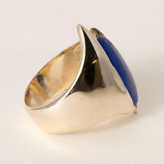 Vintage 14K Yellow Gold Lapis Lazuli Elongated Oval Bypass Ring