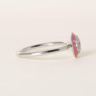 Vintage Inspired Platinum Pink Enamel Halo and Diamond Pace Circle Ring