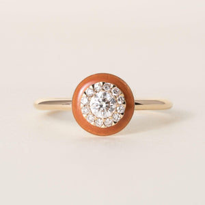 Estate 18K Rose Gold Copper Enamel Halo 0.29 Carats Diamond Ring
