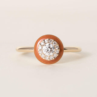 Estate 18K Rose Gold Copper Enamel Halo 0.29 Carats Diamond Ring