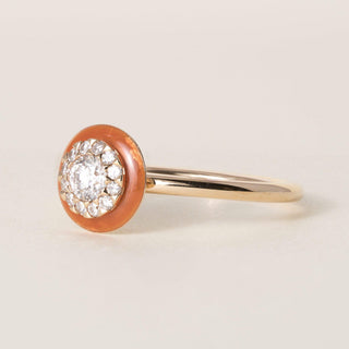Estate 18K Rose Gold Copper Enamel Halo 0.29 Carats Diamond Ring