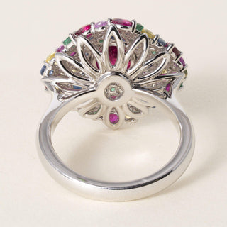 Estate 18-Karat Platinum Ruby and Multi color Tutti Frutti Style Cluster Ring