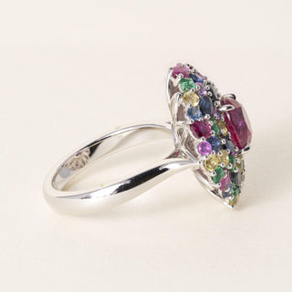Estate 18-Karat Platinum Ruby and Multi color Tutti Frutti Style Cluster Ring