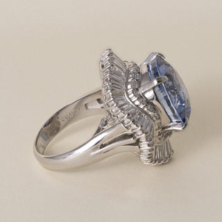 Vintage GIA Certified 11.70 CT Sapphire, 2.67 CT Diamond Platinum Ballerina Ring